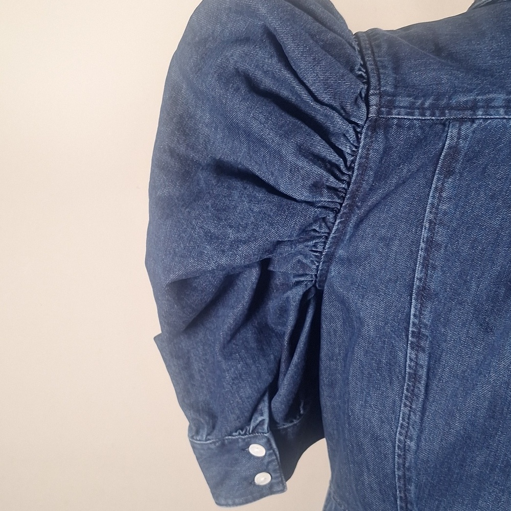 FRAMEGillian Puff-Sleeve Denim Dress Size M NWOT - Picture 8 of 11